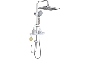 GAOZHI Soffione Doccia a Pioggia 28x18 cm Doccia a Pioggia Quadrata senza Raccordo con 5 Doccette Funzionali Raccordo per Doccia con Mensola Portaoggetti Soffione Doccia Asta Doccia Regolabile