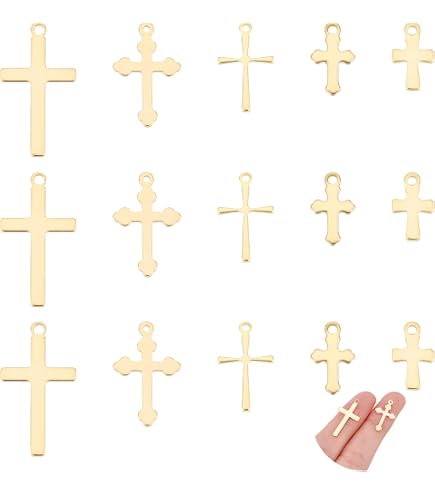 NBEADS 36 Ciondoli A Croce Con Strass - Pendenti In Lega Oro E Platino Per Creazione Gioielli Fai Da Te, Rosari E Decorazioni