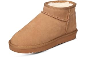 EIOWPER Mini-Stiefel für Frauen Klassische Wildleder Schneestiefel Winterstiefel mit Anti-Rutsch-Beschichtung Stiefeletten mit Fell gefüttert für Den Außenbereich