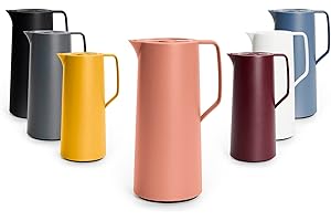 Emsa N41709 Motiva - Jarra isotérmica (1 litro, cierre de presión rápida, 12 horas de calor, 24 horas de frío, bombilla de cristal, fabricada en Alemania, diseño nórdico, terracota