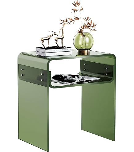 Slato Comodino Emerald Design Moderno In Cristallo Acrilico Trasparente - 2 Ripiani - Made In Italy - 35x38x45 Cm