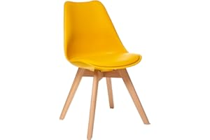 ATMOSPHERA CREATEUR D'INTERIEUR Atmosphera Créateur d'Intérieur - Chaise Baya Jaune - Plastique et Hêtre - Salle à Manger, Cuisine, Bureau, Salon - Confortable Coussin Intégré