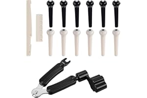 BREMOROU 14pcs Acoustic Guitar Bridge Pins Pegs, Guitar Saddle Nut With 3-In-1 Pin Puller Remover & Guitars Strings Winder And Cutter Parts, Accessories Replacement Tools Kits