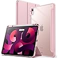 JETech Case for iPad Air 11-Inch M3/M2 (2025/2024), iPad Air 5/4 (2022/2020 5th/4th) with Pencil Holder, Clear Transparent Back Slim Stand Shockproof Tablet Cover, Auto Wake/Sleep (Pink)