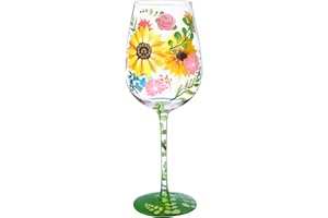 NymphFable Copa de Vino Pintada a Mano Acuarela Flor Copa de Vino Tinto 15oz Regalo para Familia o Amigo