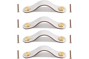 Yuaaoh Poignées Cuir de Placard 4 Pièces Poignées Cuir pour Tiroir Boutons de Porte Cuir Bouton Meuble Cuir Poignée en Cuir Délicat avec Vis pour Armoires de Cuisine 16.8cm Crème Blanc