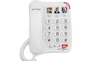 ​​​Big Button Telephone with Loud Volume, Uvital Speed Dialing Landline for Elderly, Support Adjustable Volume Loud for Hard of Hearing, Large Fonts Corded Phone
