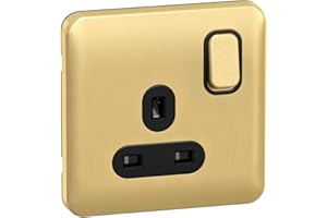 Schneider Electric Lisse Screwless Deco - Switched Single Power Socket, 13 A, GGBL3010BSB, Satin Brass with Black Insert