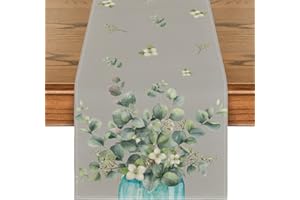 Artoid Mode Camino de mesa gris eucalipto jarrón verano mesa cocina temporada decoración interior vacaciones fiesta decoración 40 x 140 cm