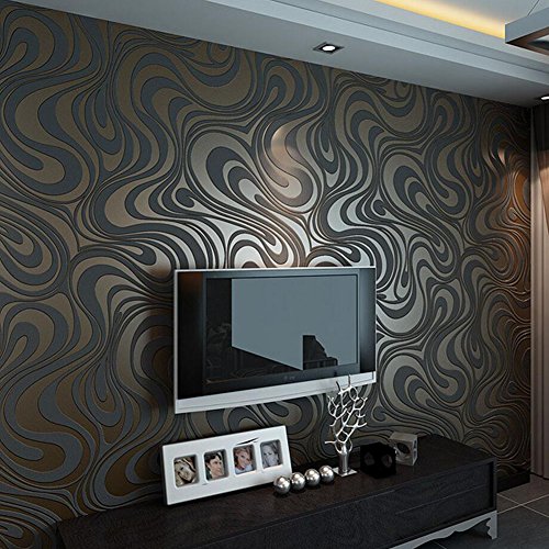 Little Thing Dick Non-Woven Modern Luxus Abstrakt Kurve Gestreift 3D Wallpaper Tapeten Wand Wandaufkleber für Schlafzimmer Wohnzimmer TV Hintergrund 0.7x8.4m (Schwarz)