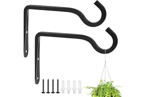 AILVOR Hanging Basket Bracket, 2 Pack Heavy Duty Hanging Basket Hooks Outdoor with Screws, Iron Black Wall Brackets for Hanging Baskets Plants Lantern Bird Feeder