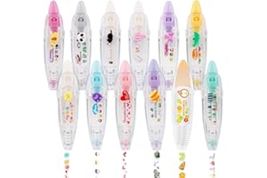 COXZD Cikoopul 12PCS DIY Cartoon Press Type Decorative Pen, Ally-Pocket Tape Pen, Cute Animals Scrapbooking Diary Decoration Tape Pen