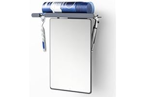 TAILI Espejo de Ducha sin Niebla para Afeitado con Soporte para maquinilla de Afeitar, sin taladrar y extraíble Espejo Grande sin Niebla montado en Pared, inastillable y Resistente al Agua - Gris