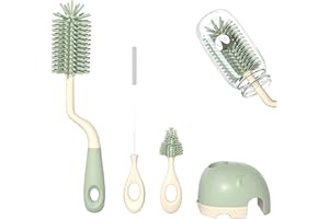 TADOIOOY Brosse à biberon avec support 4 pièces/ensemble brosse à tétine, nettoyant pour biberon rotatif de qualité alimentaire, sans odeur, sans BPA, moussant, brosse à biberon en silicone à séchage rapide