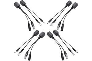 CTXSumTec 4-Pair Passive PoE Injector and Splitter Kit with 5.5x2.1 mm DC Powerline Adapter Connector for IP Security Camera 10/100Mbps Network