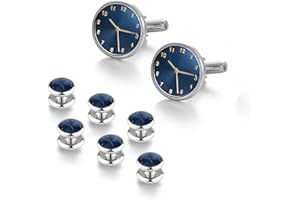 UJOY Cufflinks & Studs Set 1Pair Cufflinks & 3Pair Tuxedo Studs Mens Jewelry Kit with Gift Box - Elegant Shirt Buttons with Cufflink Box Black Polishing Cloth for Valentine Day, Father 's Day Prese-nt