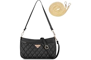 Kememo PU Leather Shoulder Bags for Women, Small Crossbody Bag Retro Handbags Hobo Bag with Adjustable Straps Chain, Black