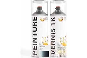 ipixline Kit Peinture Carrosserie Voiture - Bombe de Peinture 400 ml et Vernis Brillant 1k 400 ml - Pack Spray Aérosol Retouche Auto Moto pour Peugeot - Gris Fer - EZW