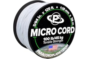Paracord Planet Micro Paracord – Thin Braided Cord for Crafting, Fishing, and DIY Projects in 38m Spools – White