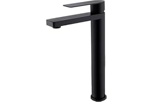 Decaura Waschtischarmatur Schwarz Matt Hoch Wasserhahn Bad Badezimmer Waschbecken Armatur Edelstahl Einhebelmischer mit Auslaufhöhe 250 mm für Waschschale ohne Hahnloch/Aufsatzwaschbecken