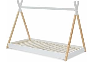 Alice's Home - Cama niño Tipi en Madera Maciza, Pino Natural Blanco - Tobias - somier Incluido, 90x190cm