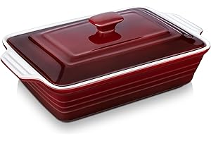 LOVECASA Teglia da Forno con Coperchio, 4300 ML, Teglie Rettangolari, Lasagne, Stampi per Dolci, Teglia Smaltata, Rosso
