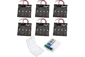 GTIWUNG (Pack of 6) 4 AA Battery Holder, Battery Storage Box, Battery Holder Case Box with Wire, Black Plastic Batteries Case with Pin, 4 X 1.5V 6V AA Battery Holder with Leads(4 Solts)