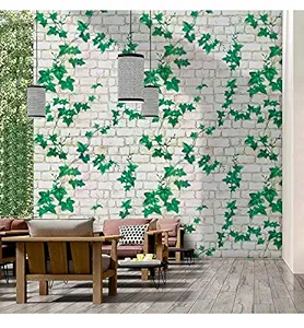 Wolpin Wall Stickers DIY Decals Wallpaper (45 cm x 10 m) 3D Brick Ivy Vine Self Adhesive PVC Vinyl , Vine White