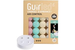 GuirLED - Guirlande lumineuse boules coton LED USB - Télécommande sans fil - Veilleuse bébé 2h - Adaptateur secteur double USB 2A inclus - 4 intensités - 16 boules 1.6m - Bébé