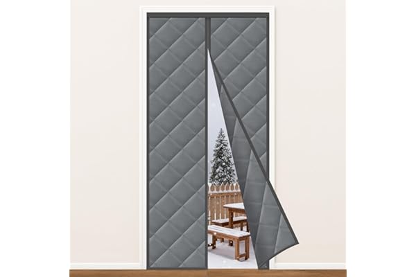 MYCARBON Cortina Térmica Magnética 90x210cm Resistente al Viento, Cortina Puerta Exterior Aislante Térmica Cierre Magnético Automático, con Cinta Adhesiva para Balcón Sala Estar Patio