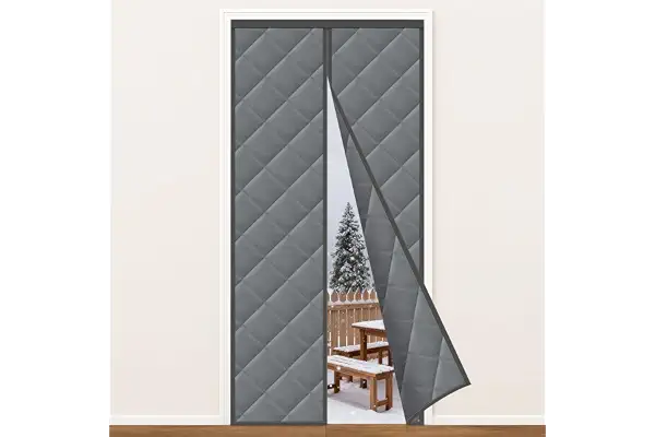 MYCARBON Cortina Térmica Magnética 90x210cm Resistente al Viento, Cortina Puerta Exterior Aislante Térmica Cierre Magnético Automático, con Cinta Adhesiva para Balcón Sala Estar Patio