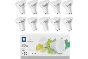 Aigostar Bombilla LED 6W GU10, Luz blanca fría 6500K, 480lm, Esmerilada, no regulable - Caja de 10 unidades
