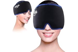 Hilph Czapka z migreną, wielokrotnego użytku, łagodząca ból głowy, migrena, opaska na głowę na lód, terapia gorącą zimną, elastyczny żelowy zestaw lodowy do napięcia głowy, opuchniętych oczu, bólu