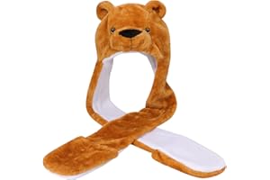 PHOGARY Cartoon Animale Cappello, 3 In 1 Cappello Sciarpa e guanti Set 85 cm lungo Faux Fur Cappello con cappuccio Sciarpa e guanti Set per adulti Bambini Cosplay Costumi di Carnevale