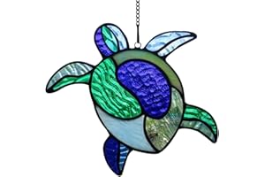 Yeyert Turtle Stained Windows Hangings Suncatcher,Sea Turtle Stained Glass Suncatchers Window Ornament Stained Glass Panel Sun Catcher Wall Hanging Decor Birthday Gifts (BLUE)