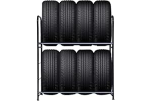 Froadp 107×46×117cm Scaffale Portagomme in Acciaio, Costruzione d'acciaio Tyre Rack in Due Strati per 8 Pneumatici, Supporti per Cerchioni, Scaffalatura Carico di 180KG per Garage Officina Magazzino