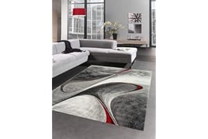 CARPETIA Nowoczesny dywan do salonu, abstrakcyjny, szaro-czerwony, wymiary 200 x 290 cm