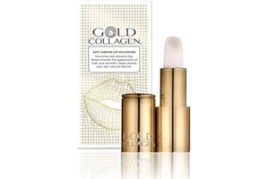 GOLD COLLAGEN Lip Volumiser - Balsamo Labbra e Volumizzante Labbra Antietà con Olio di Cocco, Olio di Ricino, Vitamina E e Collagene Marino - Lip Plumper Super Idratante con Cera d'Api Effetto Perlato