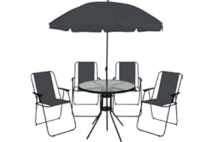 OHS Garden Table and Chairs Set 4, Outdoor Garden Seating with Matching Parasol Decorative Table for Patio Poolside Balcony Lawn - 6 Piece, Grey