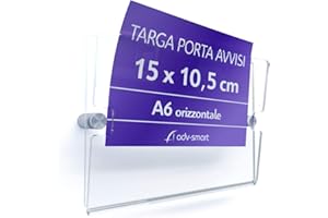 adv-smart Targa in Plexiglass Porta Avvisi, Messaggio, Flayer, formato 15x10,5 cm A6 orizzontale, prezzi, offerte e informazioni. Tasca apribile a V con distanziali a parete