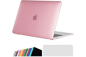 iNeseon Etui kompatybilne z 2021 2020 2019 2018 MacBook Air 13 Cali A2337 (M1)/ A2179/ A1932, Wąskie Etui Ochronne Case + Osłona Klawiatury na MacBook Air 13 z Touch ID, Kryształowy Róż