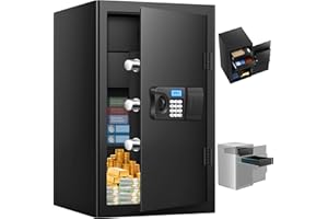 Mejasg 85L Großer Safe Tresor Feuerfest mit 2 Schubladen&1 Herausnehmbares Regal, Digitaler Möbeltresor mit Alarmanlage, Feuerfeste Dokumentenbox Schranktresor für Zuhause Schmuck Bargeld A4 Dokumente