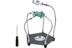 FOVHEE Dritte Hand Löten,3X Lupe mit Löthilfe und 5 Verstellbaren Metallarmen,Platinenhalter zum Löten,Magnetische helfende Hand,Helping Hands für Präzisionsarbeit,Modellbau und Handwerk Schmuck