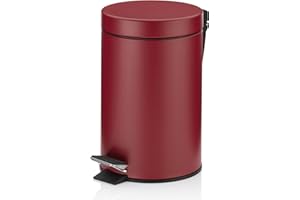 kela bidone cosmetico rosso 3l, bidone a pedale in metallo per il bagno, bidone per i rifiuti del bagno con contenitore interno e maniglia per il trasporto, MONACO, rosso lampone opaco