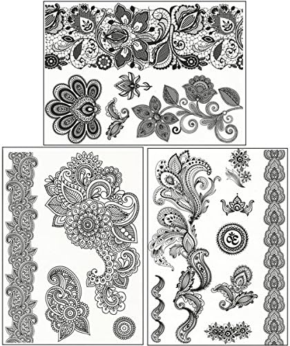 PRIME DAY SALE - ChicTats Lace (Black) Flash Temporary Tattoos Sheet 3 Pack - Body Art &amp; Jewellery for Women &amp; Girls - Waterproof Fashionable Body Makeup / Stickers
