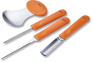 Zenker Set 4 Strumenti Professionali per Intagliare Zucca Halloween, con Coltello Seghettato, Punteruolo, Sgorbia e Cucchiaio Scavino, Acciaio Inox, Utensili da cucina Ideali per Bambini e Adulti