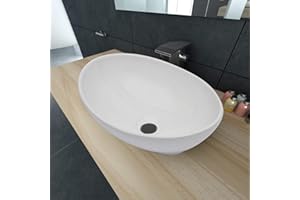 PETSOLA Kstyhome Lavabo en Forme Ovale Céramique 40 x 33 cm Blanc,Vasque à Poser Salle de Bain,Lave-Mains de Salle d'eau Vasque à Poser de Bain Maison