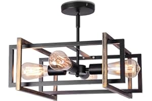 ENCOFT Lampada da Soffitto in Metallo, Lampada a Sospensione E27 con 4 Luci, Lampadario Plafoniere Interno Industriale per Soggiorno Sala da Pranzo, Nero Senza Lampadina