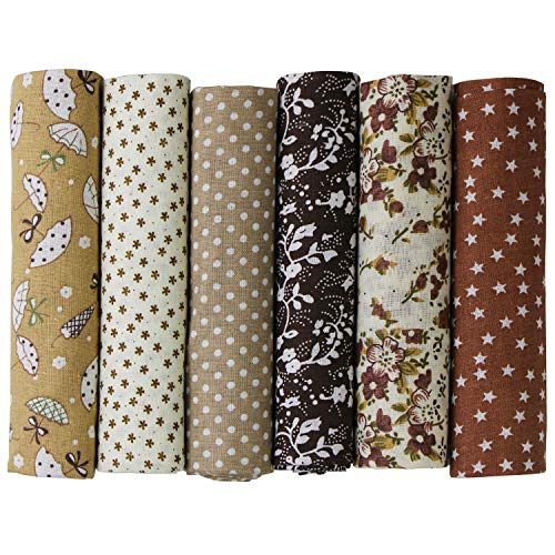 UOOOM - Tessuto in cotone per progetti di patchwork, quilting e cucito fai da te, 6 pezzi, dimensioni:  50 x 50 cm, diversi motivi Tone-Brown