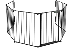 VOUNOT Kaminschutzgitter 360cm Metall, Türschutzgitter für Kinder-Sicherung, Absperrgitter Hund, Ofenschutzgitter Faltbar, 6 Elemente inkl. Sicherheitstür, mit Montagesatz, Schwarz